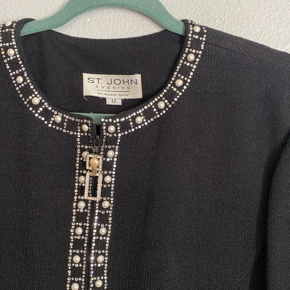 St. John Evening Crystal Embellishments Skirt Suit Set 2 Piece Two Piece - Picture 3 of 7